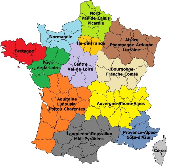 carte de la france avec les régions