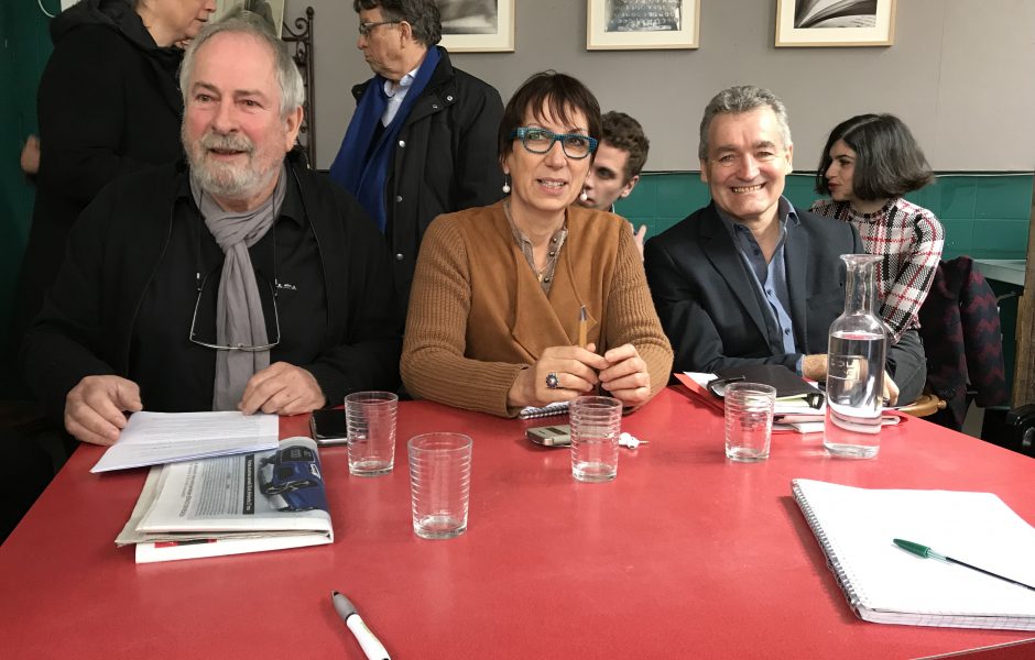 Joseph Gosset (A gauche citoyens), Anne Vignot (EELV) et Christophe Lime (PC). Rassemblement des écologistes et de la gauche pour les municipales de 2020 ©Alexane Alfaro ©
