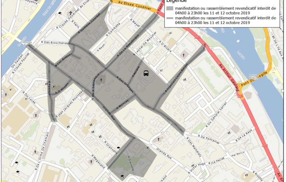 Zone d'interdiction de manifester les 11 et 12 octobre 2019 ©Préfecture du Doubs ©