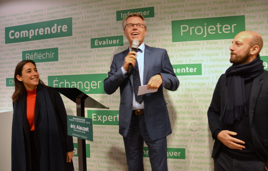 De gauche à droite : Brune Poirson, secrétaire d’Etat auprès de la ministre de la Transition écologique et solidaire, Eric Alauzet, député du Doubs et candidat investi par LREM pour les municipales 2020 et Stanislas Guerini, Délégué général LREM © Hélène Loget
 ©