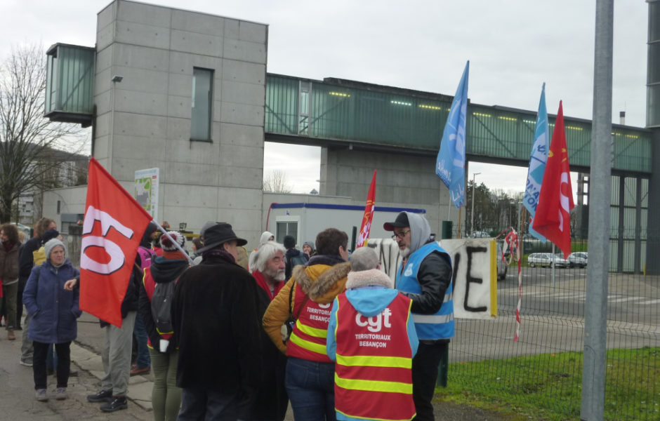 20 février 2020 - mobilisation devant l'usine d'incinération de Besançon contre la réforme des retraites © CGT ADDSEA ©