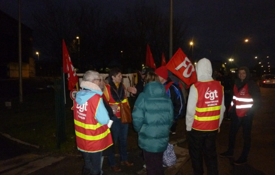 20 février 2020 - mobilisation devant l'usine d'incinération de Besançon contre la réforme des retraites © CGT ADDSEA ©