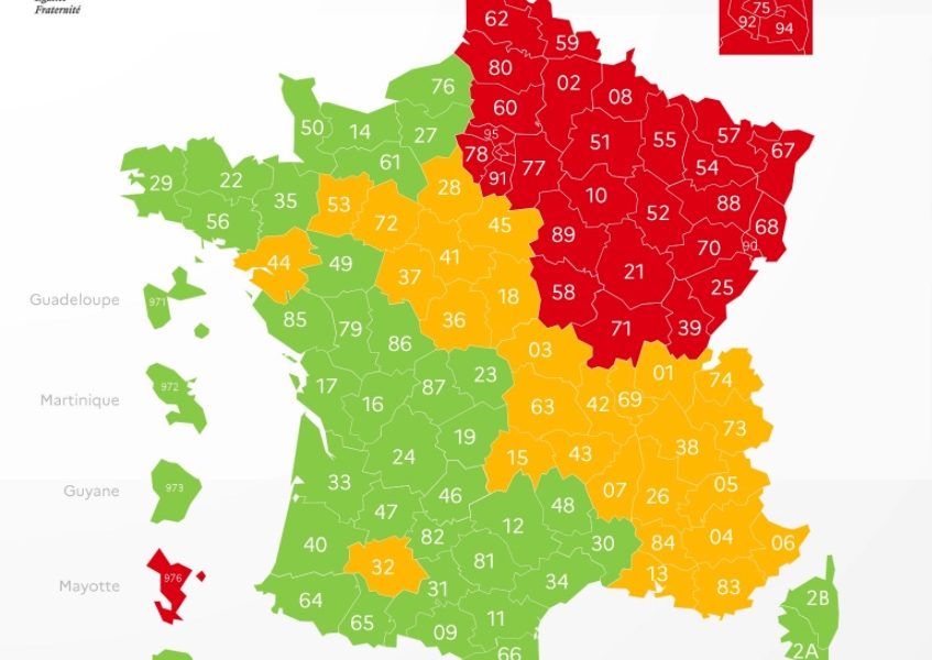 Synthèse des 2 indicateurs de l’activité épidémique  1 mai 2020 : 
-Tension hospitalière sur  capacités en réanimation
-Circulation active du 
virus © Ministère de la santé ©