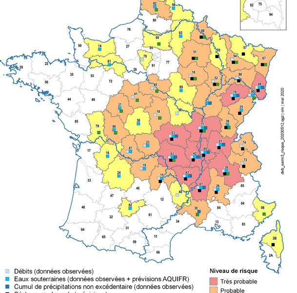 Niveau de risque de Sécheresse  Été 2020 (15 mai 2020) © ministère de l'écologie ©