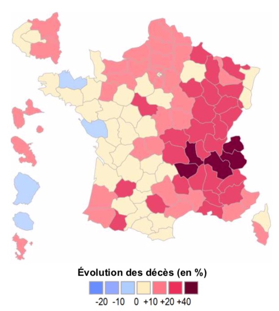 E?volution des de?ce?s cumule?s du 1er septembre 2020 au 11 janvier 2021 rapporte?s aux de?ce?s cumule?s du 1er septembre 2019 au 11 janvier 2020 © Insee 