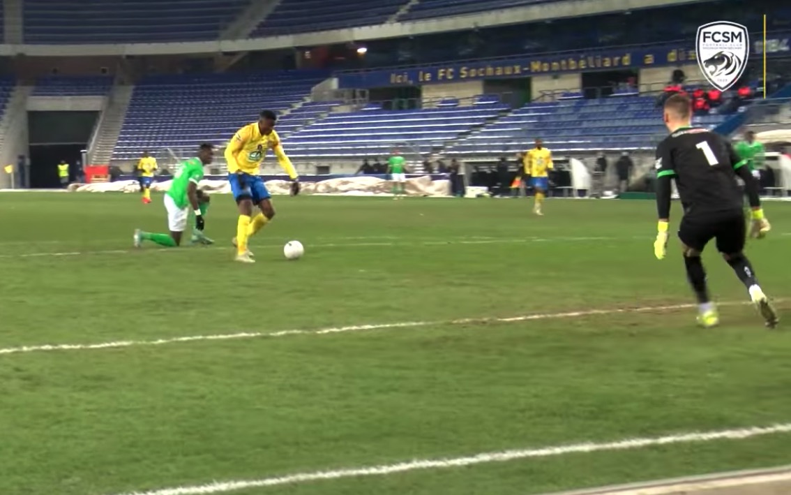 Le but de la victoire a été marqué dès la 5e minute de jeu par Chris Bedia. 
 © Capture FCSM 