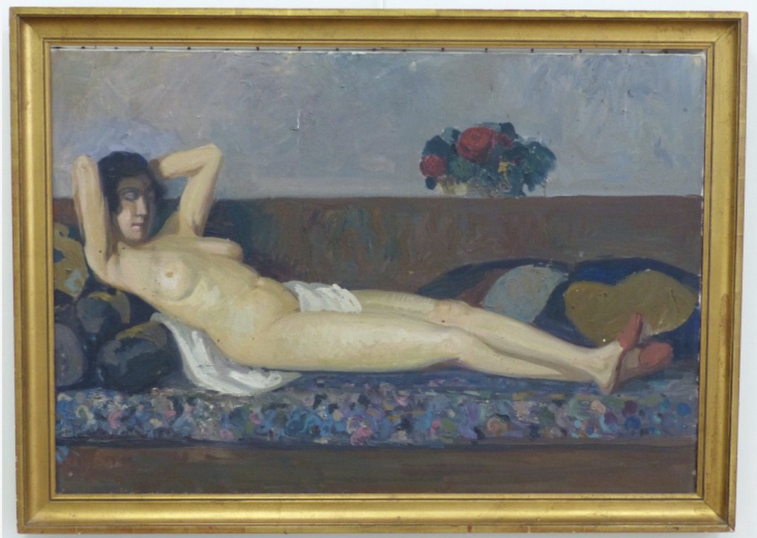 André Roz, Grand nu aux chaussons rouges, 1929, huile sur toile signée et datée ©