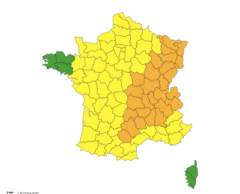 Vigilance météo du 20 juin 2021 à midi  © Météo France
