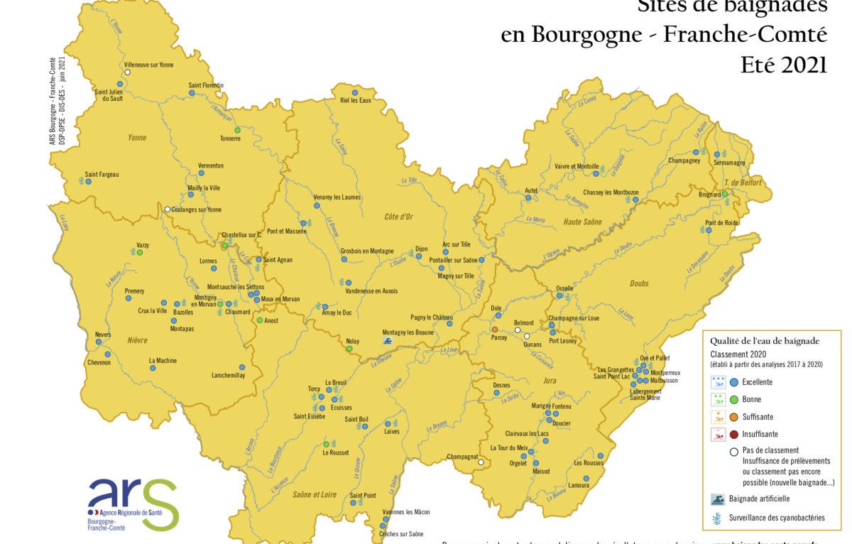 Qualité des eaux de baignade en Bourgogne Franche-Comté © ARS Bourgogne Franche-Comté