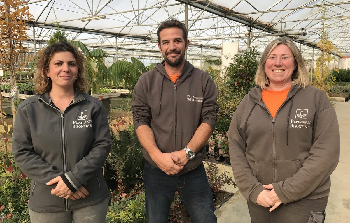 L'équipe des Pépinières Bisontines : Ludivine, David et Lucie.  © Alexane Alfaro