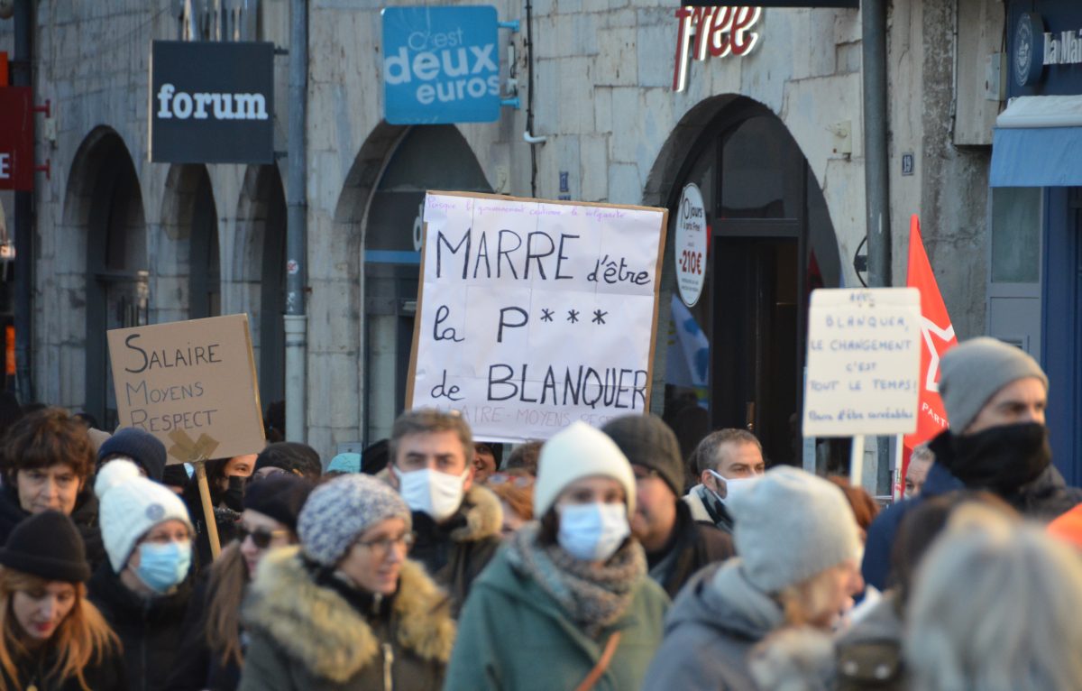 Manifestation du 13 janvier à Besançon contre le protocole sanitaire dans les écoles. © Alexane Alfaro