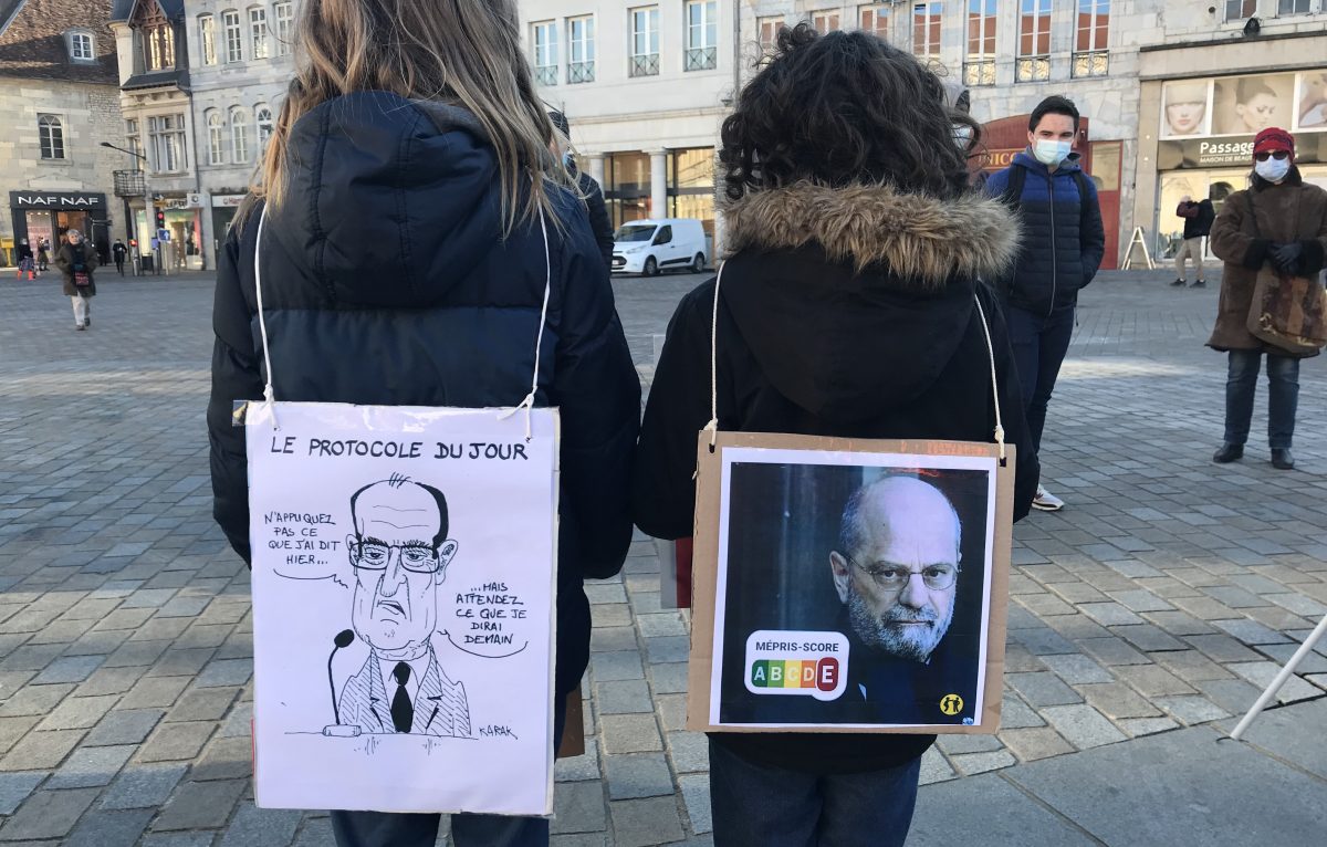 Manifestation du 13 janvier à Besançon contre le protocole sanitaire dans les écoles. © Alexane Alfaro