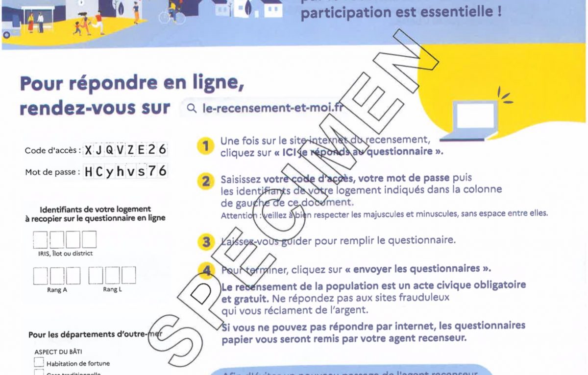 Specimen Notice Recensement 2022 en Bourgogne Franche-Comté © Insee Bourgogne Franche-Comté