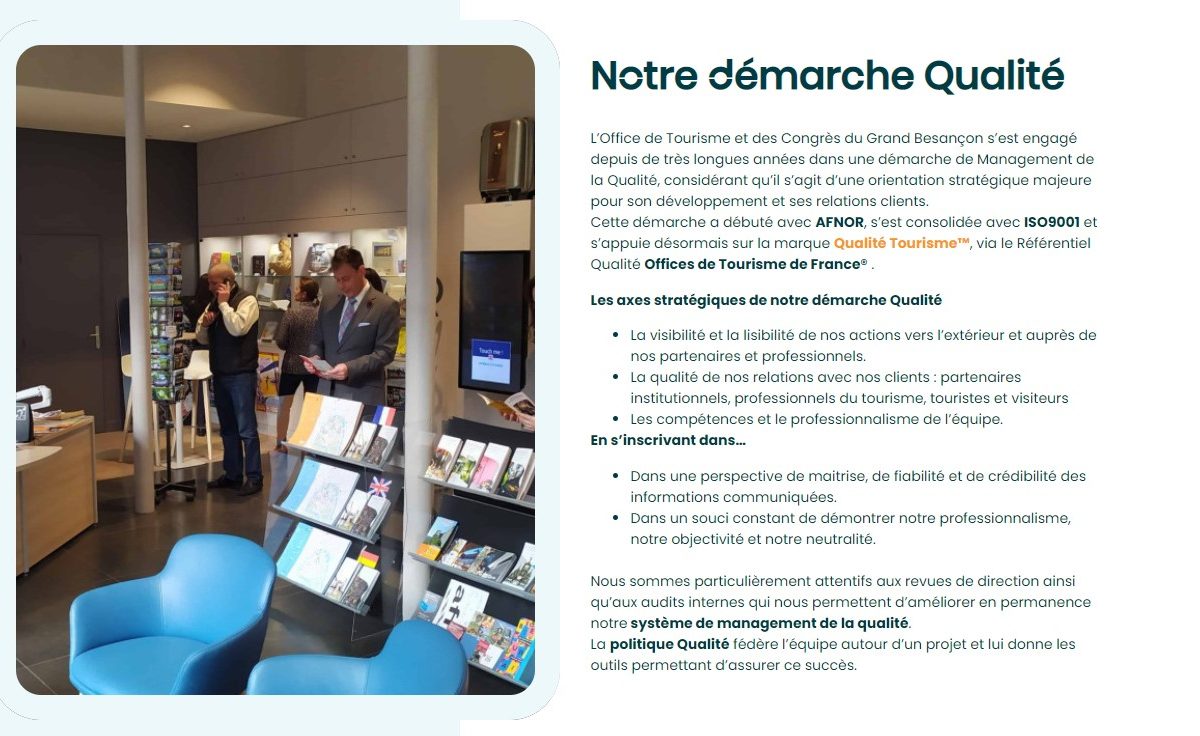 La démarche qualité de l'Office de Tourisme et des Congrès du Grand Besançon © Office de Tourisme et des Congrès du Grand Besançon