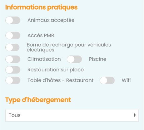 Des filtres de sélection pour les hébergements <span class='copyright'></img>© Office de Tourisme et des Congrès du Grand Besançon</span>