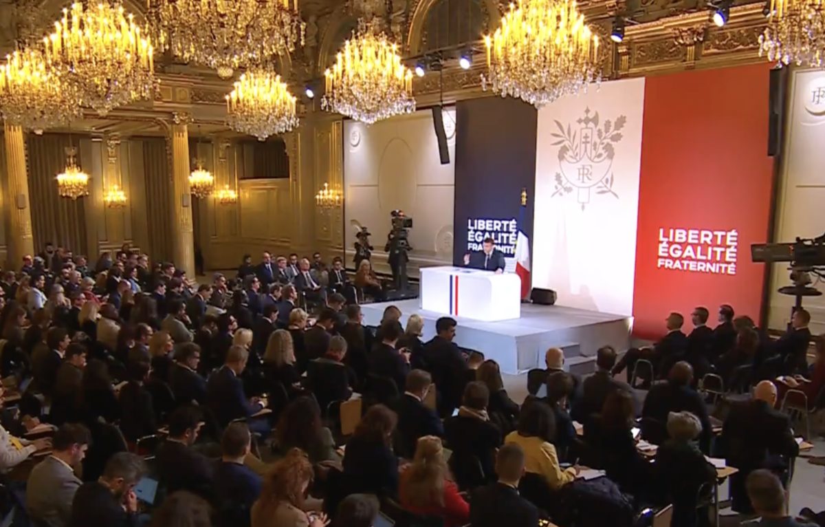 Conférence de presse d'Emmanuel Macron mardi 16 janvier 2024. © Elysée/Twitter