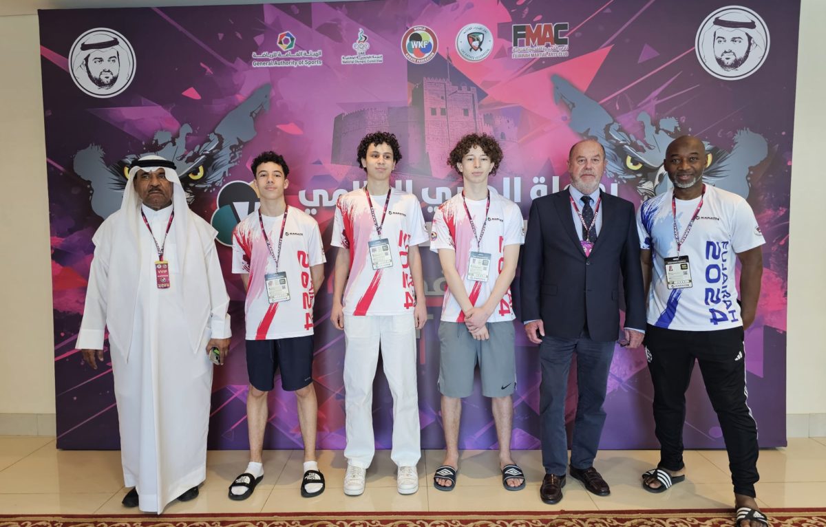 Général Nasser Al Razook ,Lazhar BOUADJEHIDINE, Yasri HAIDAR, Haceyne MECHAÏ, Antonio Espinos Président de la World Karate Federation et Aly Yugo président du PKA © PKA