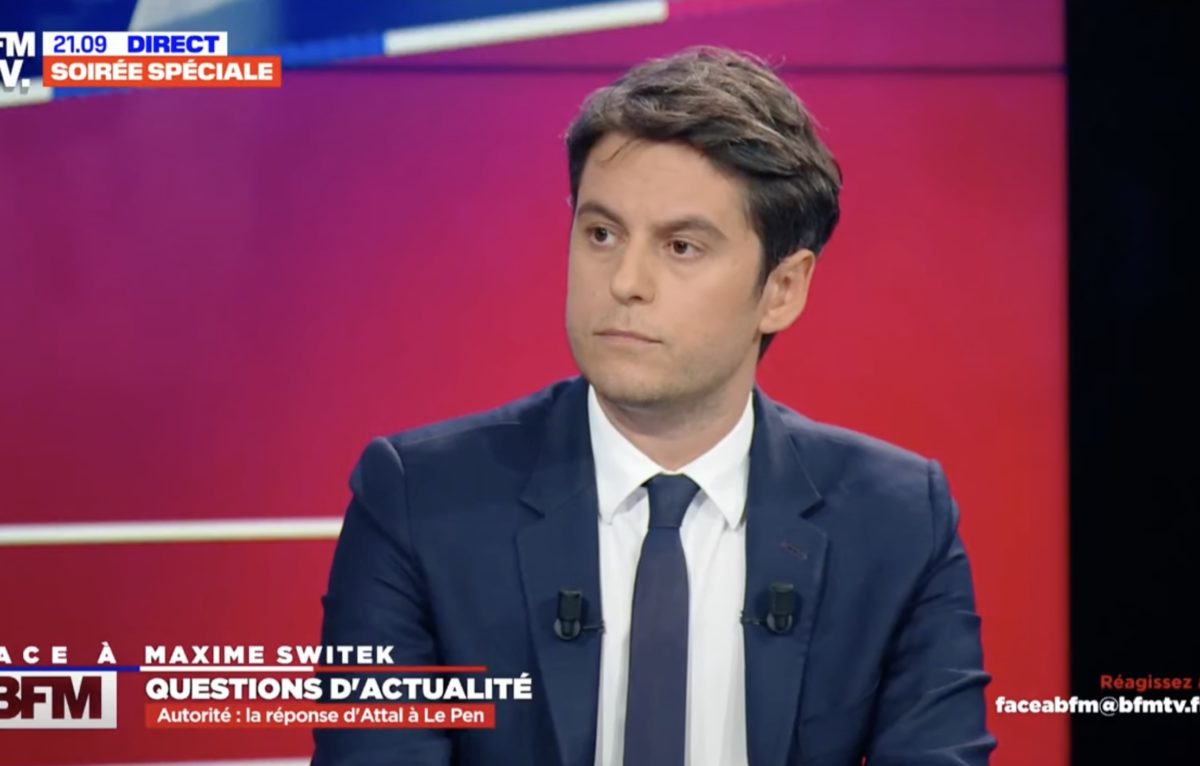 Gabriel Attal sur BFMTV jeudi 18 avril 2024. © BFMTV