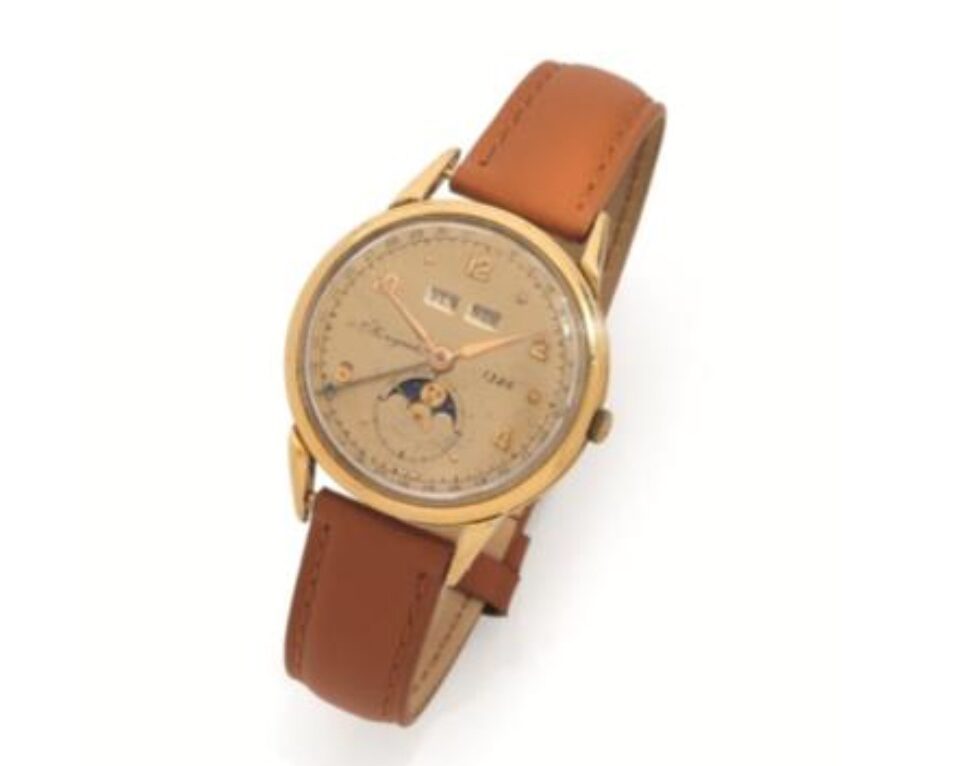 Montre Bréguet en or jaune, calendrier complet et phases de lune. Estimation : 20 000 / 30 000 € © Studio Sebert/Aguttes