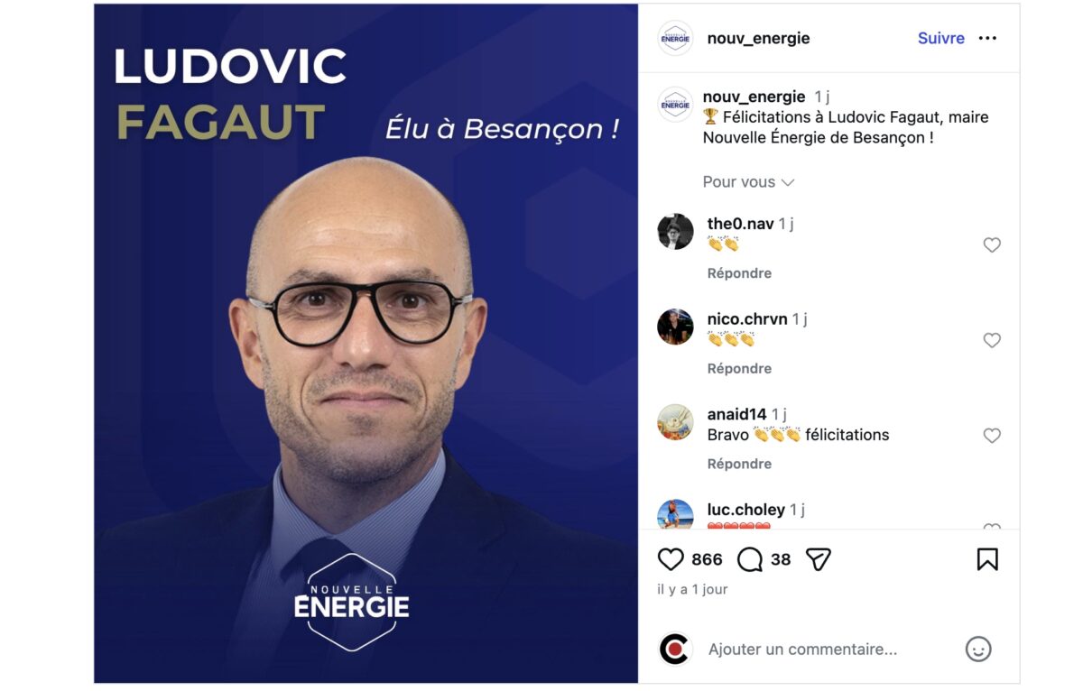 Capture d'écran de la page Instagram de Nouvelle Énergie. &copy;